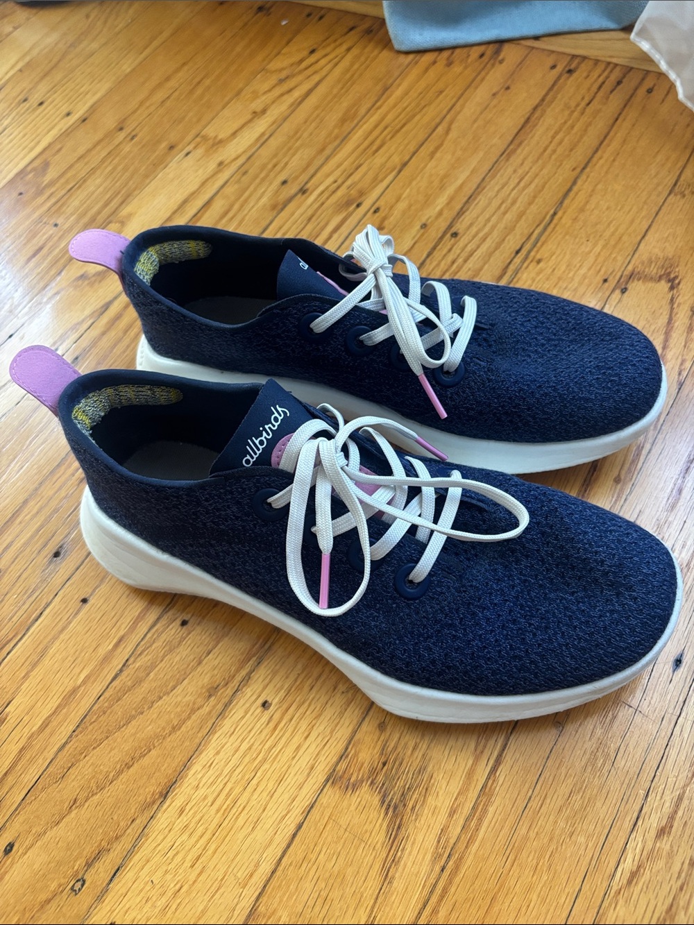 allbirds Women’s Navy Tree Runners with Pink Accents